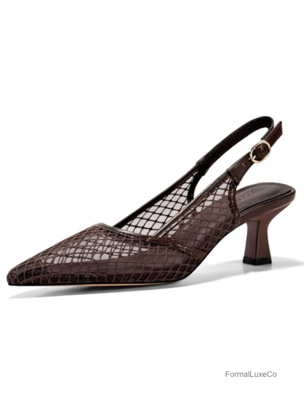 Women's Slingback Kitten Low Heels Mesh Pumps Closed Pointed Toe Wedding Work